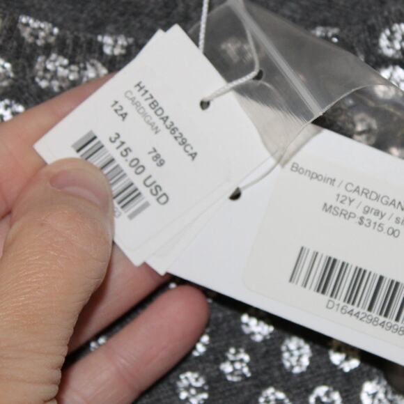 NWT Bonpoint Cashmere Long Sleeve Button Front Gray Cardigan Sweater Silver Dot - Picture 6 of 8
